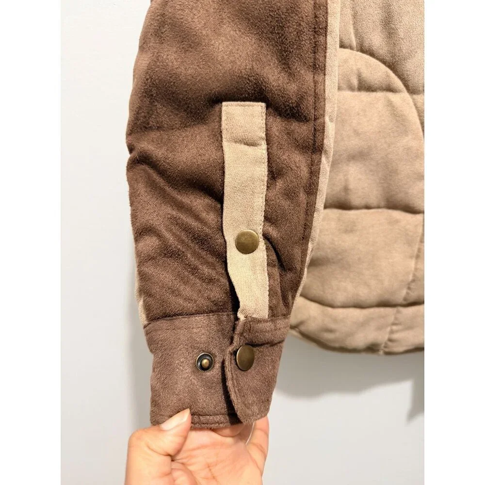 Outlander By Craft+Flow Small Quilted Tan & Brown Jacket With Snap Buttons